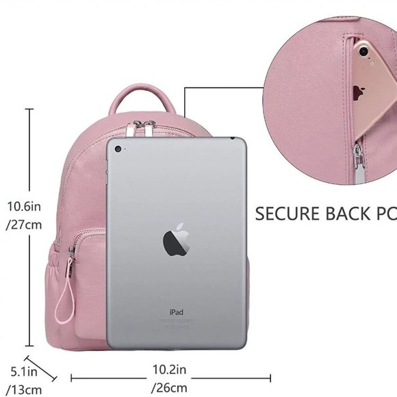 VASCHY Faux Leather Mini Backpack, Lots of Pockets- Pink - Picture 12 of 13